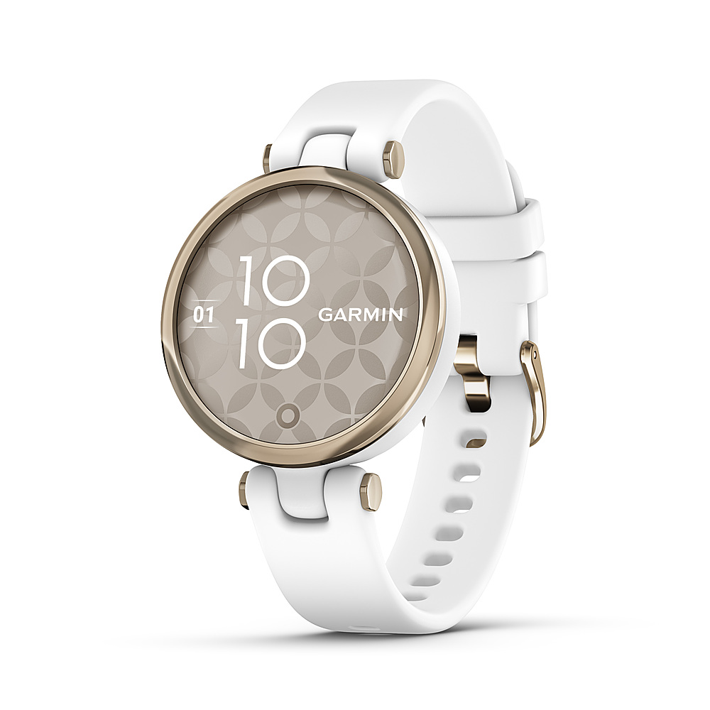 Left View: Lily™ - Cream Gold Bezel with White Case and Silicone Band