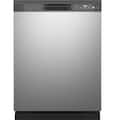 GE - 24" Front Control Built-In Plastic Tub Dishwasher with Steam + Sanitization and 55 dBA - Stainless Steel
