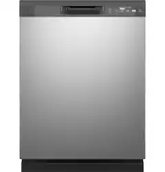 GE - 24" Front Control Built-In Plastic Tub Dishwasher with Steam + Sanitization and 55 dBA - Stainless Steel - Front_Zoom