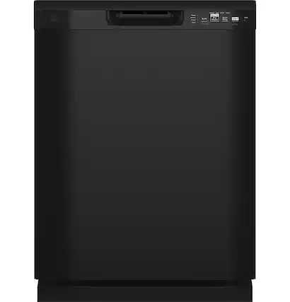 Front. GE - 24" Front Control Built-In Plastic Tub Dishwasher with Dry Boost and 59 dBA - Black.