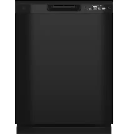 Front. GE - Front Control Built-In Dishwasher with 55 dBA - Black.