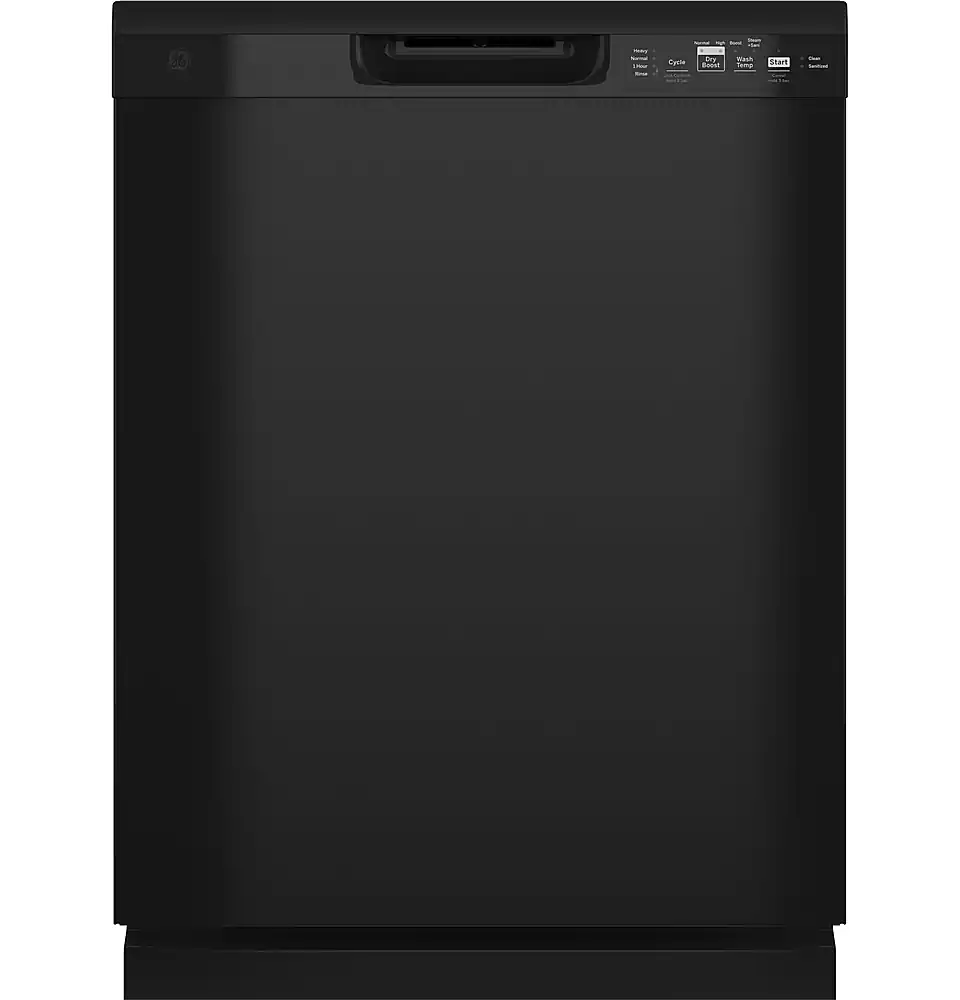 GE - 24" Front Control Built-In Plastic Tub Dishwasher with Steam + Sanitization and 55 dBA - Black