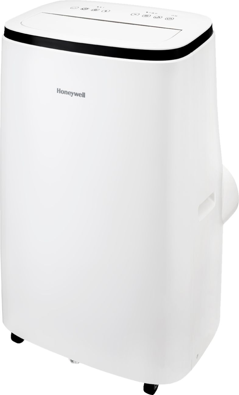 Left View: Honeywell - 450 Sq. Ft. 10,000 BTU Portable Air Conditioner with Dehumidifier & Fan - White