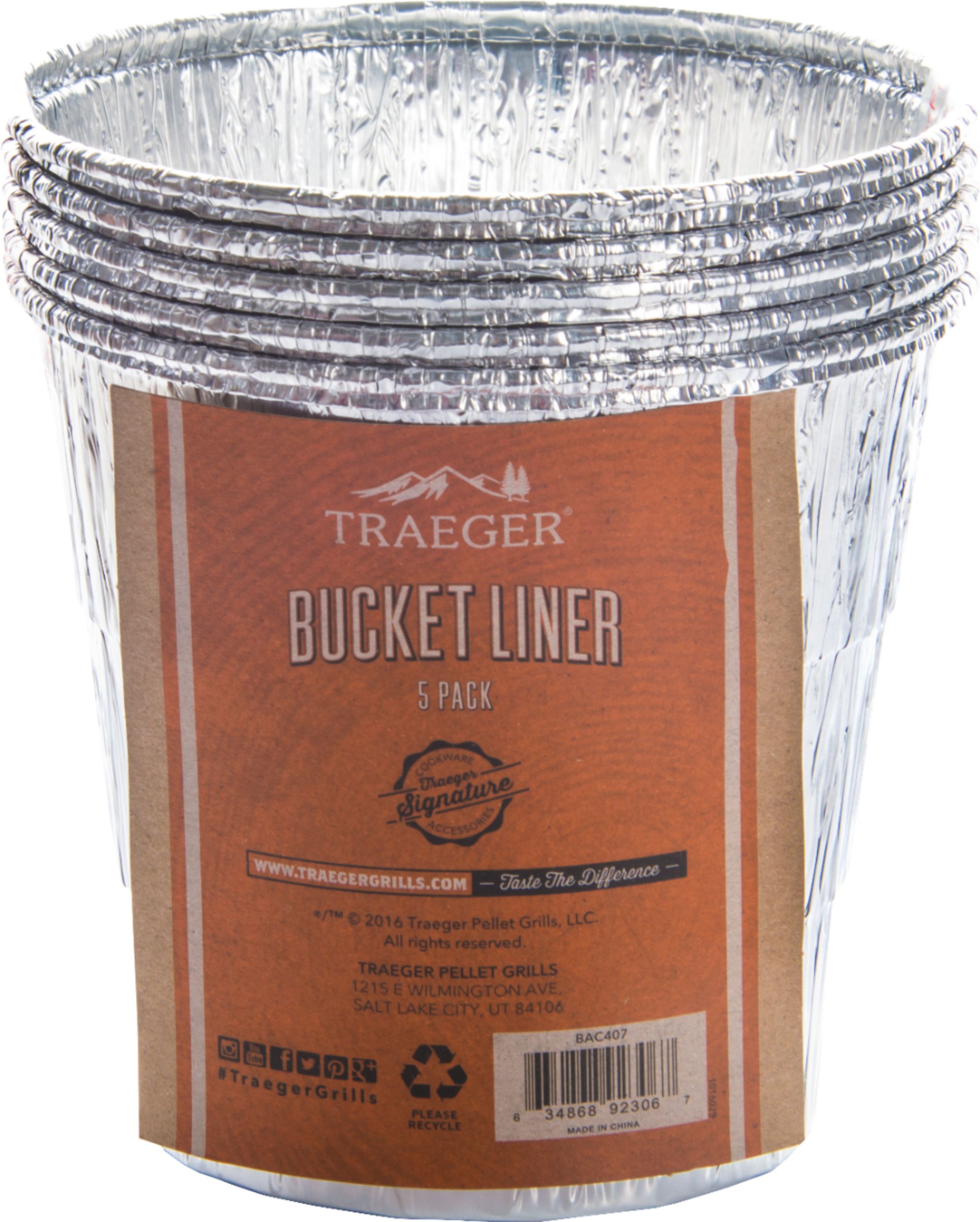Angle View: Traeger Grills - 5 Pack Grease Bucket Liner for All Grills - Silver