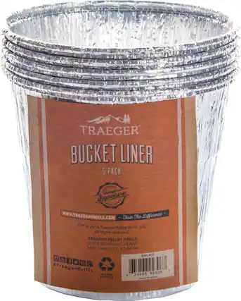 Angle. Traeger Grills - 5 Pack Grease Bucket Liner for All Grills - Silver.