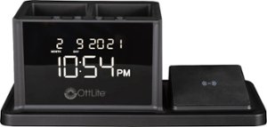 OttLite - AO3G5T LCD Digital Alarm Clock with Organizer and Qi Wireless Charging - Black - Front_Zoom