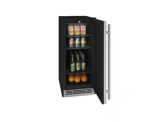 Angle. U-Line - 1 Class 3.1 cu ft Compact Refrigerator - Stainless Steel Solid.