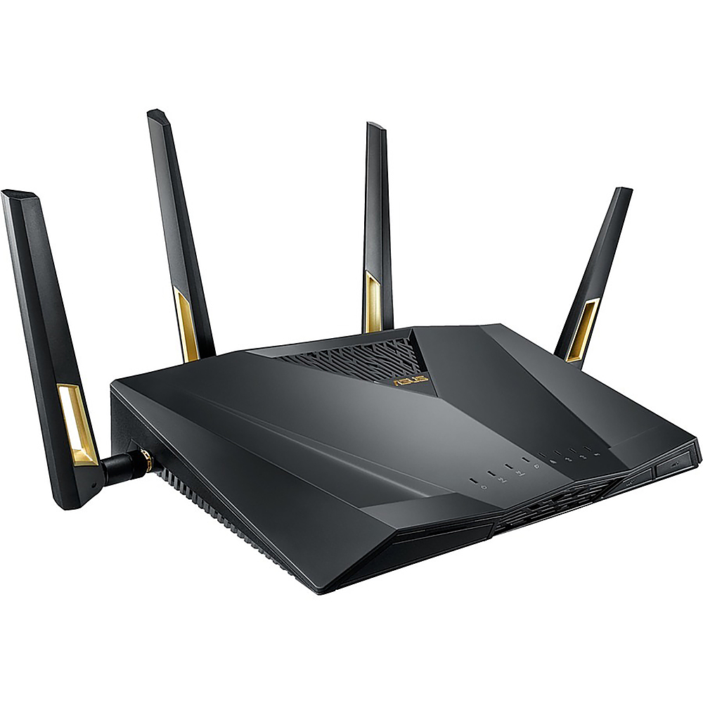 Left View: ASUS - RT-AC67P AC1900 Dual-Band Wi-Fi Router with Life time internet Security - Black