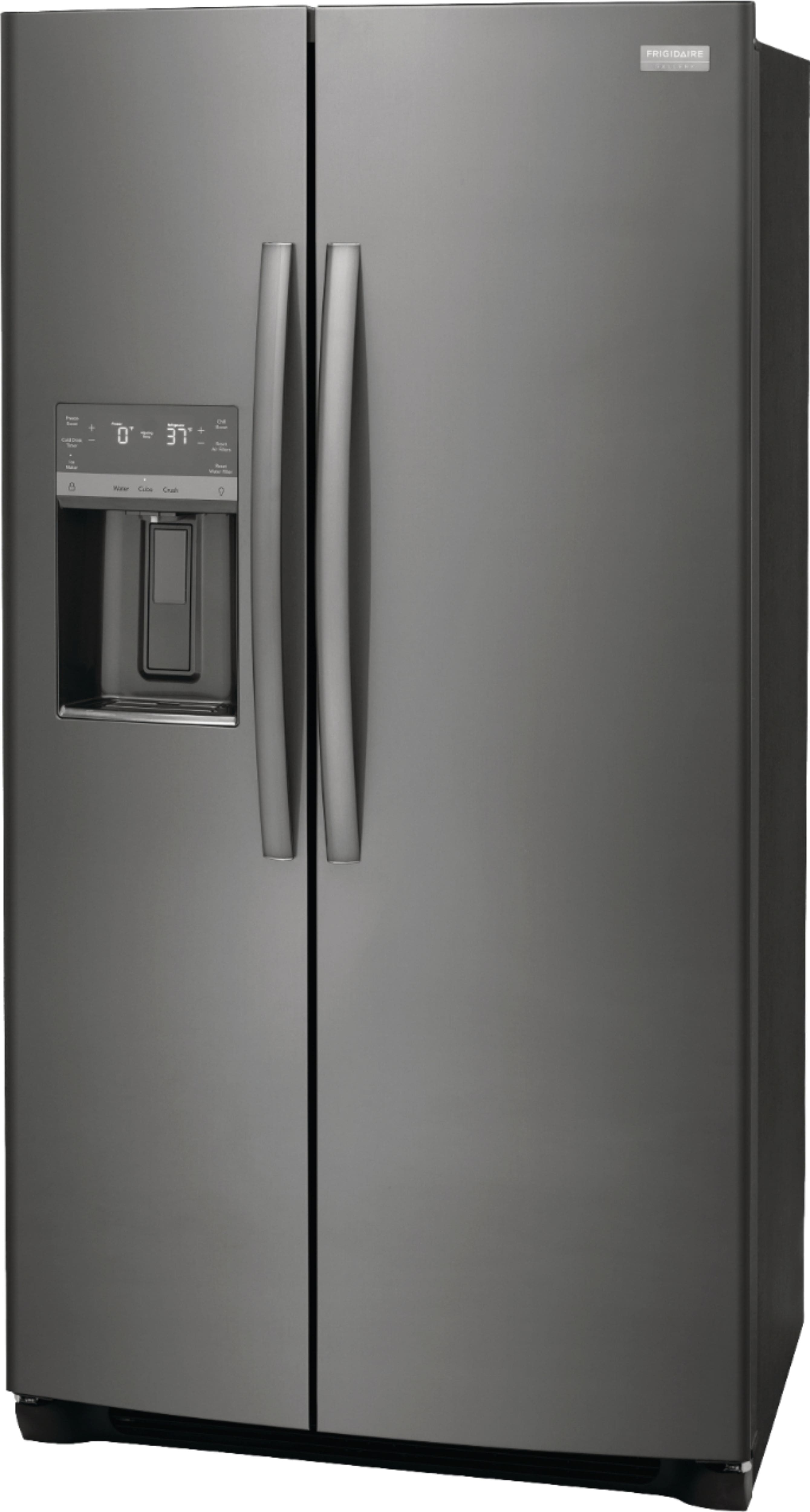 Angle. Frigidaire - Gallery 22.3 Cu. Ft. Side-by-Side Counter-Depth Refrigerator - Smudge-Proof® Black Stainless Steel.