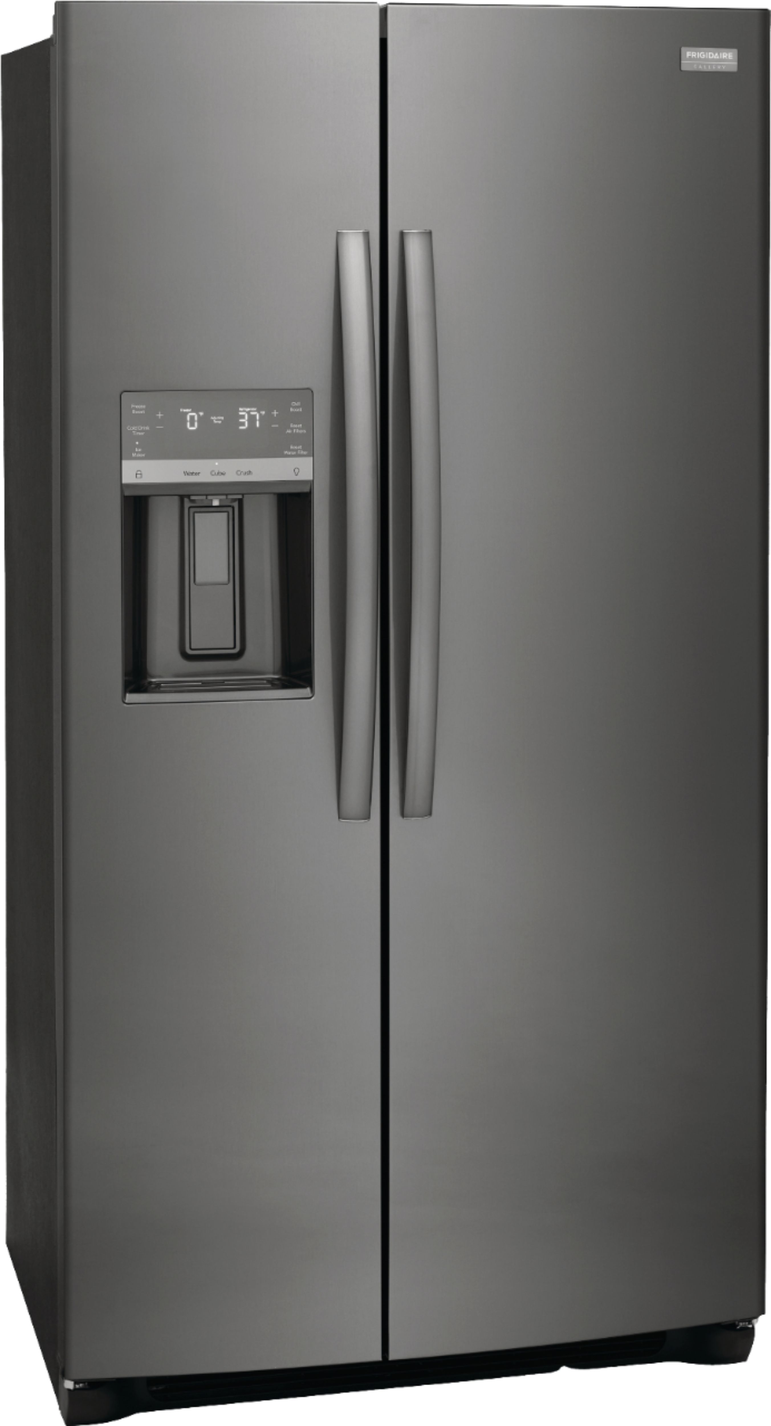 Left View: Frigidaire - Gallery 22.3 Cu. Ft. Side-by-Side Counter-Depth Refrigerator - Black stainless steel