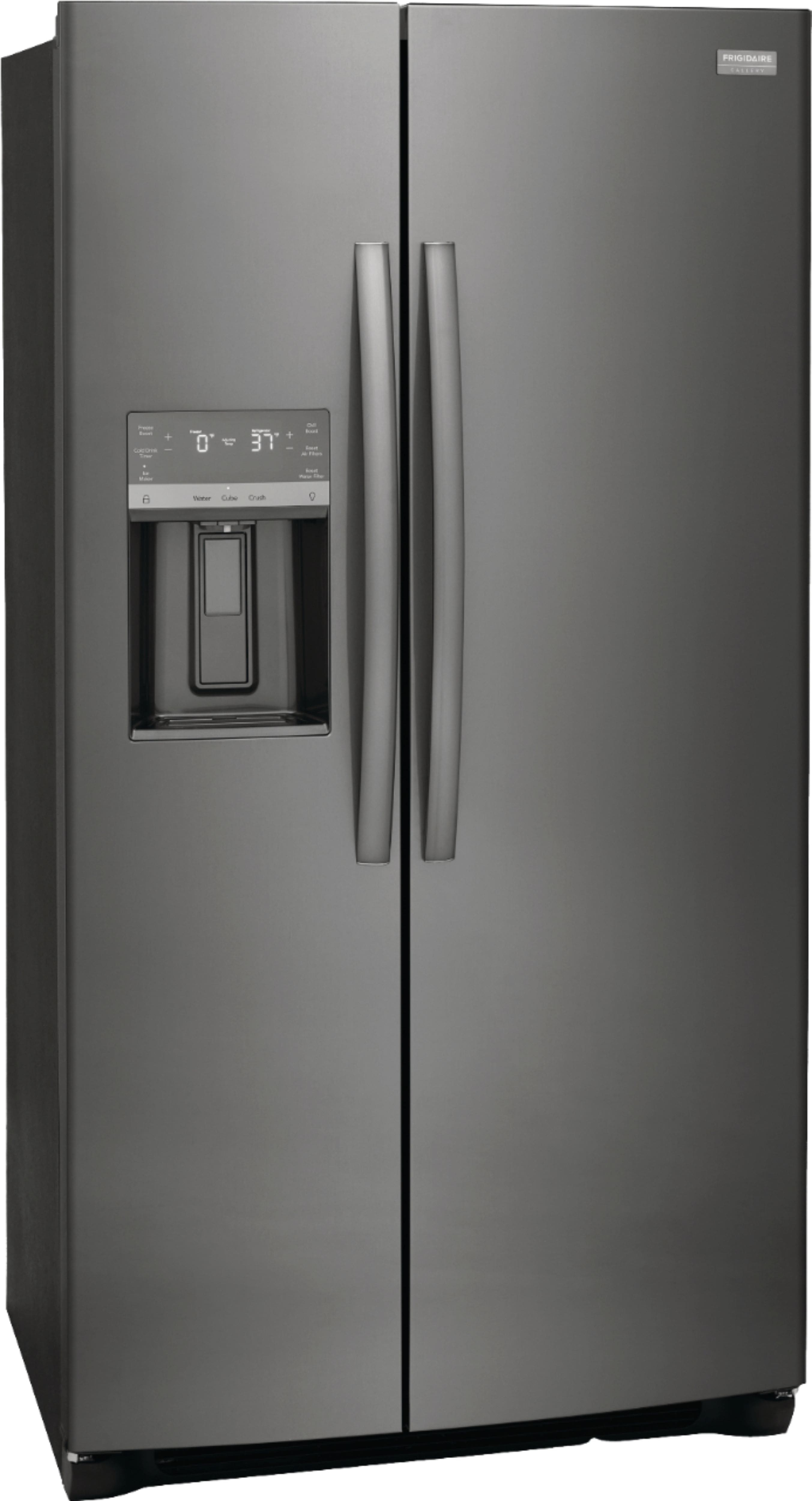 Left. Frigidaire - Gallery 22.3 Cu. Ft. Side-by-Side Counter-Depth Refrigerator - Smudge-Proof® Black Stainless Steel.