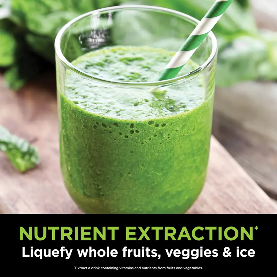 NUTRIENT EXTRACTION* Liquefy whole fruits, veggies & ice Extract a drink containing vitamins and nutrients from fruits and vegetables.
