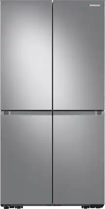 Front. Samsung - 23 cu. ft. 4-Door Flex French Door Counter Depth Smart Refrigerator with Beverage Center - Stainless Steel.
