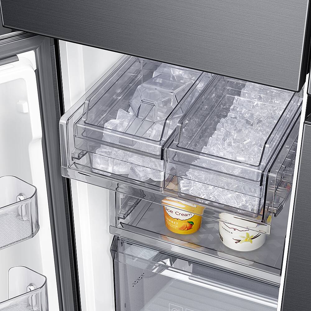 Alt View 16. Samsung - 29 cu. ft. 4-Door Flex French Door Smart Refrigerator with Beverage Center - Black Stainless Steel.