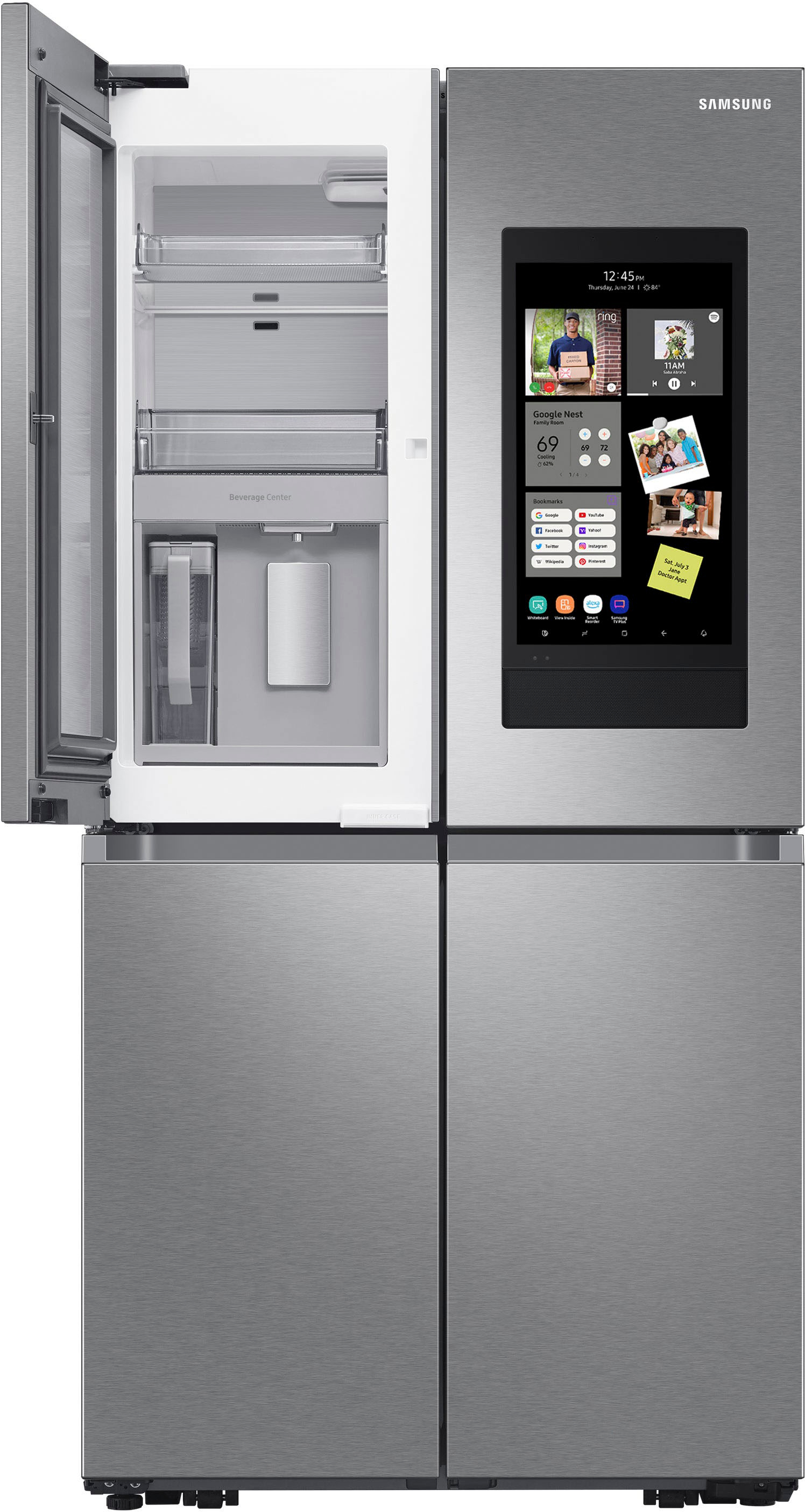 Samsung 23 cu. ft. 4-Door Family Hub French Door Smart Refrigerator in  Fingerprint Resistant Stainless Steel, Counter Depth RF23A9771SR - The Home  Depot