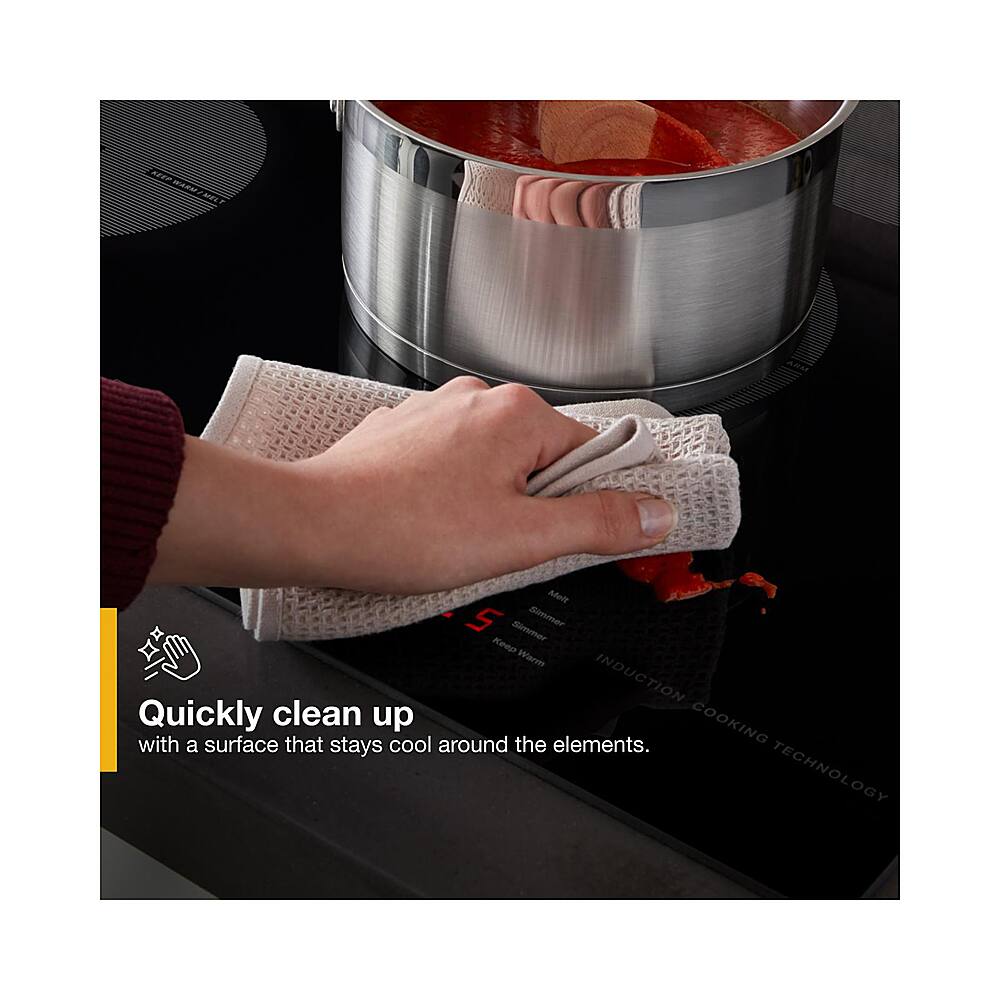 Szer AzW MET Medr 5 Mimer Simmer Keep notae INDUCTION Quickly clean up COOKING with a surface that stays cool around the elements. TECHNOLOGY