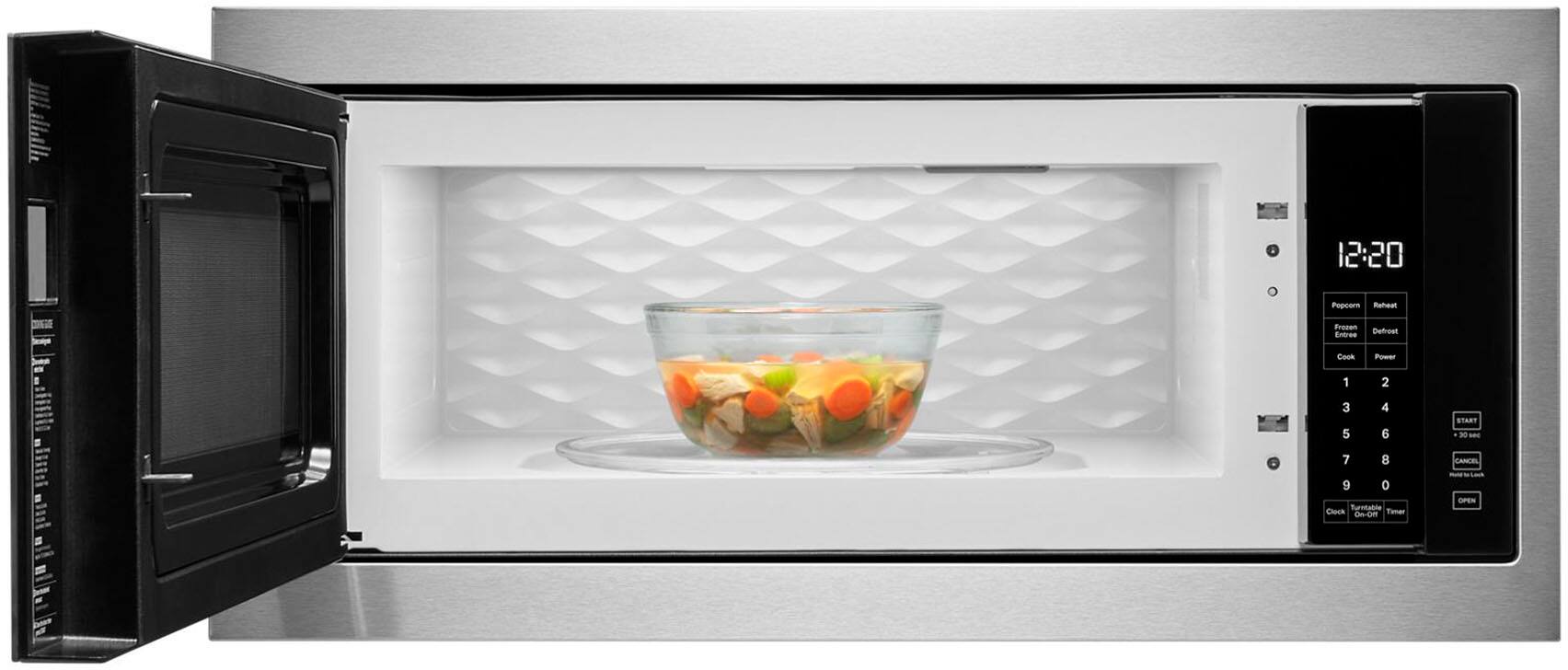 Left. Whirlpool - 1.1 Cu. Ft. Built-In Microwave with Slim Trim Kit - Stainless Steel.