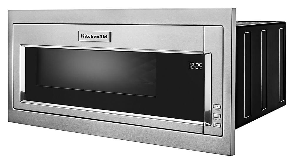 Left. KitchenAid - 1.1 Cu. Ft. Built-In Low Profile Microwave with Slim Trim Kit - Stainless Steel.