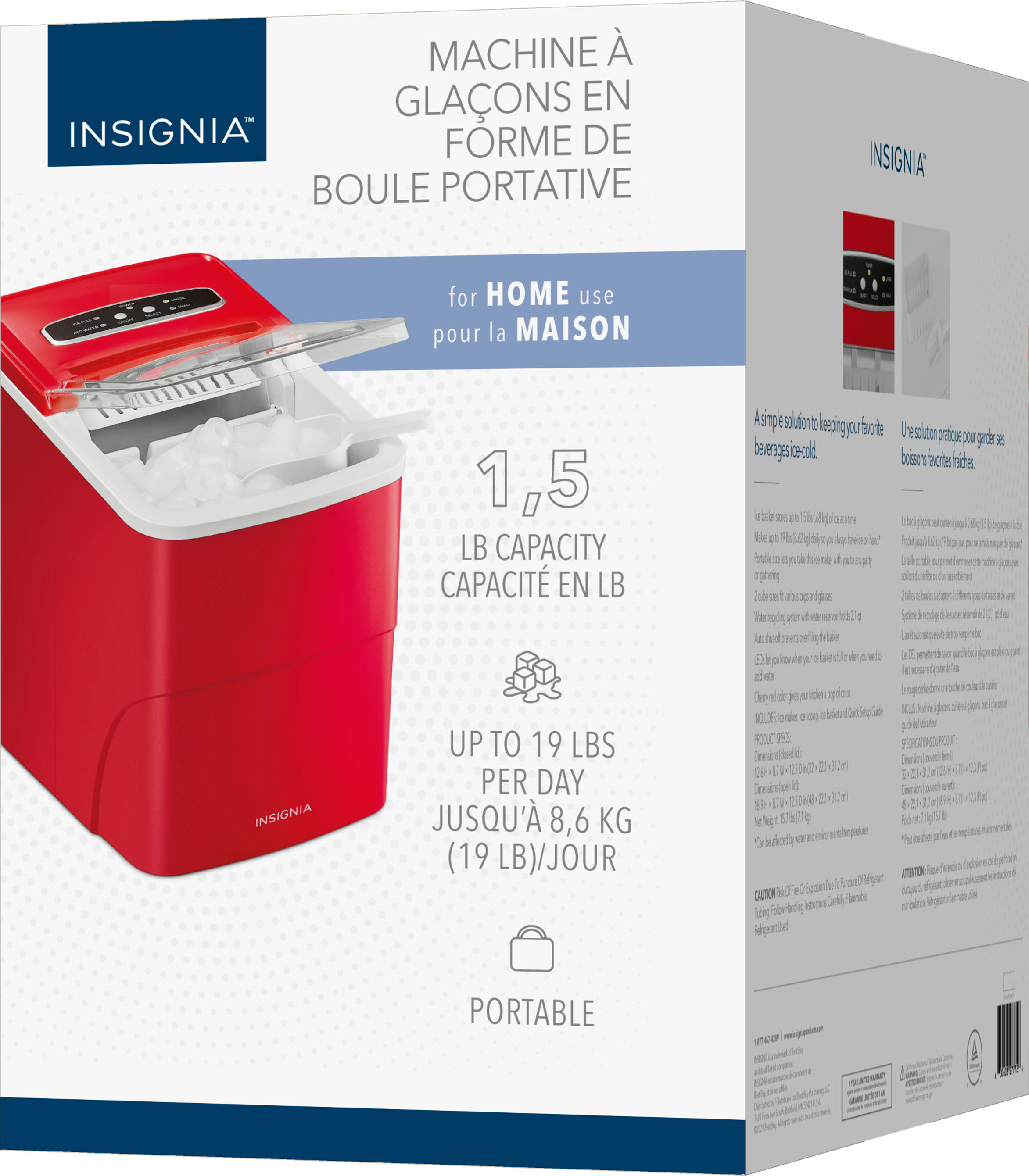 Insignia-NS-IMP26RD2, 26 lb Portable Ice Maker Red Auto Shut-Off.  600603277726
