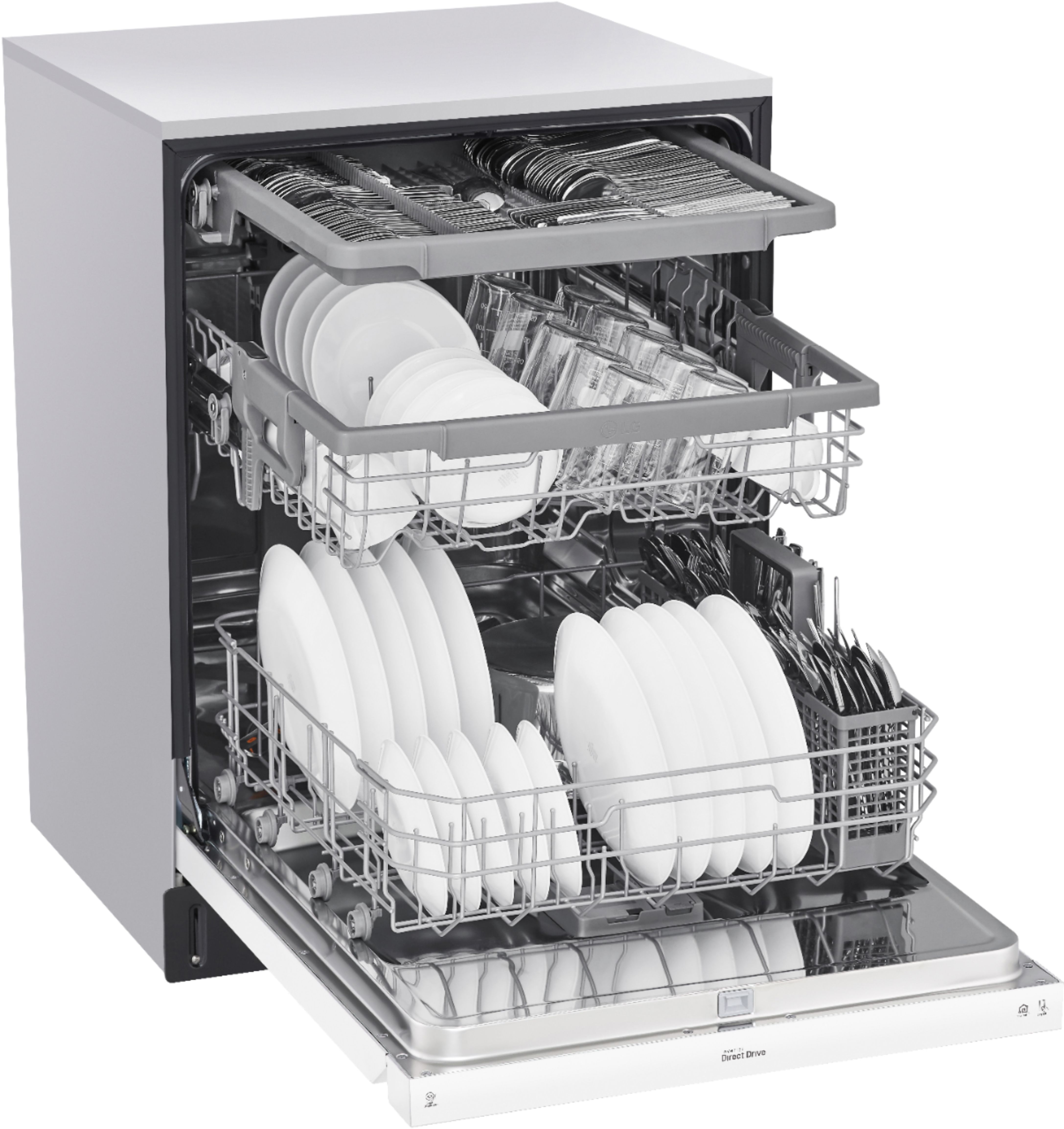 Angle View: LG - 24" Front Control Smart Built-In Stainless Steel Tub Dishwasher with 3rd Rack, QuadWash, and 48dba - White