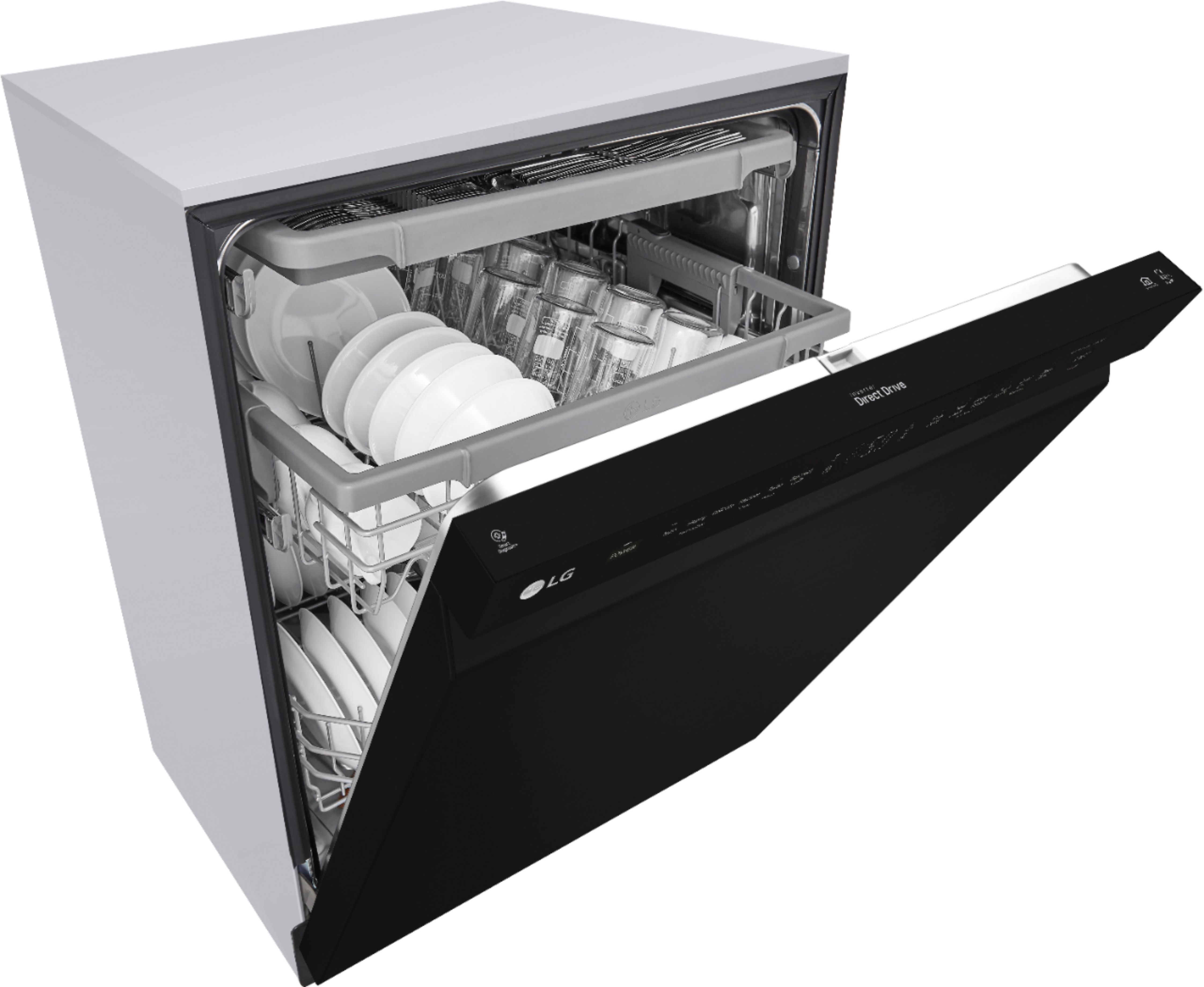 Angle View: LG - 24" Front Control Smart Built-In Stainless Steel Tub Dishwasher with 3rd Rack, QuadWash, and 48dba - Black