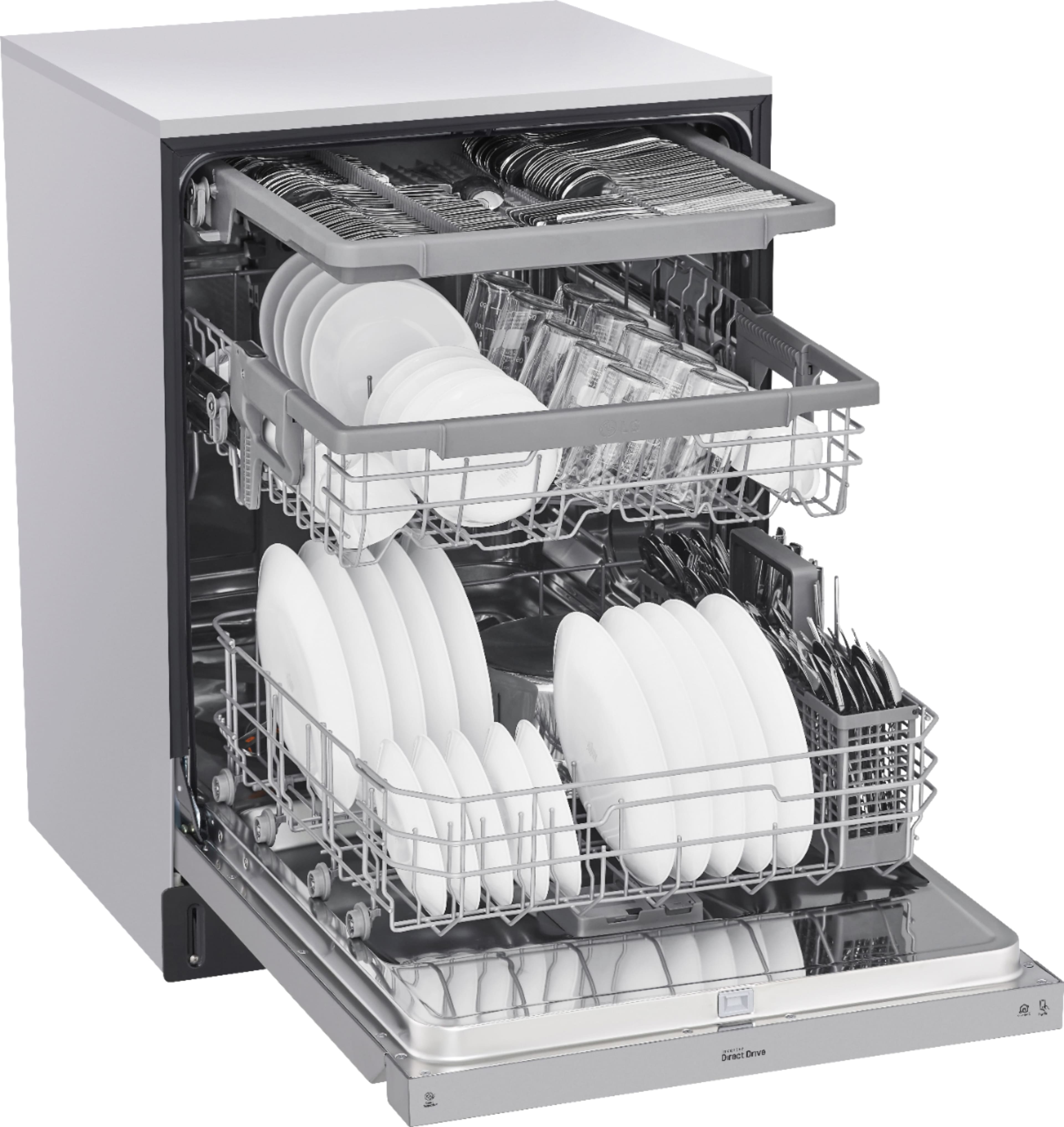 Angle. LG - 24" Front Control Built-In Stainless Steel Tub Dishwasher with 3rd Rack, Quadwash, and 48dba - PrintProof Stainless steel.