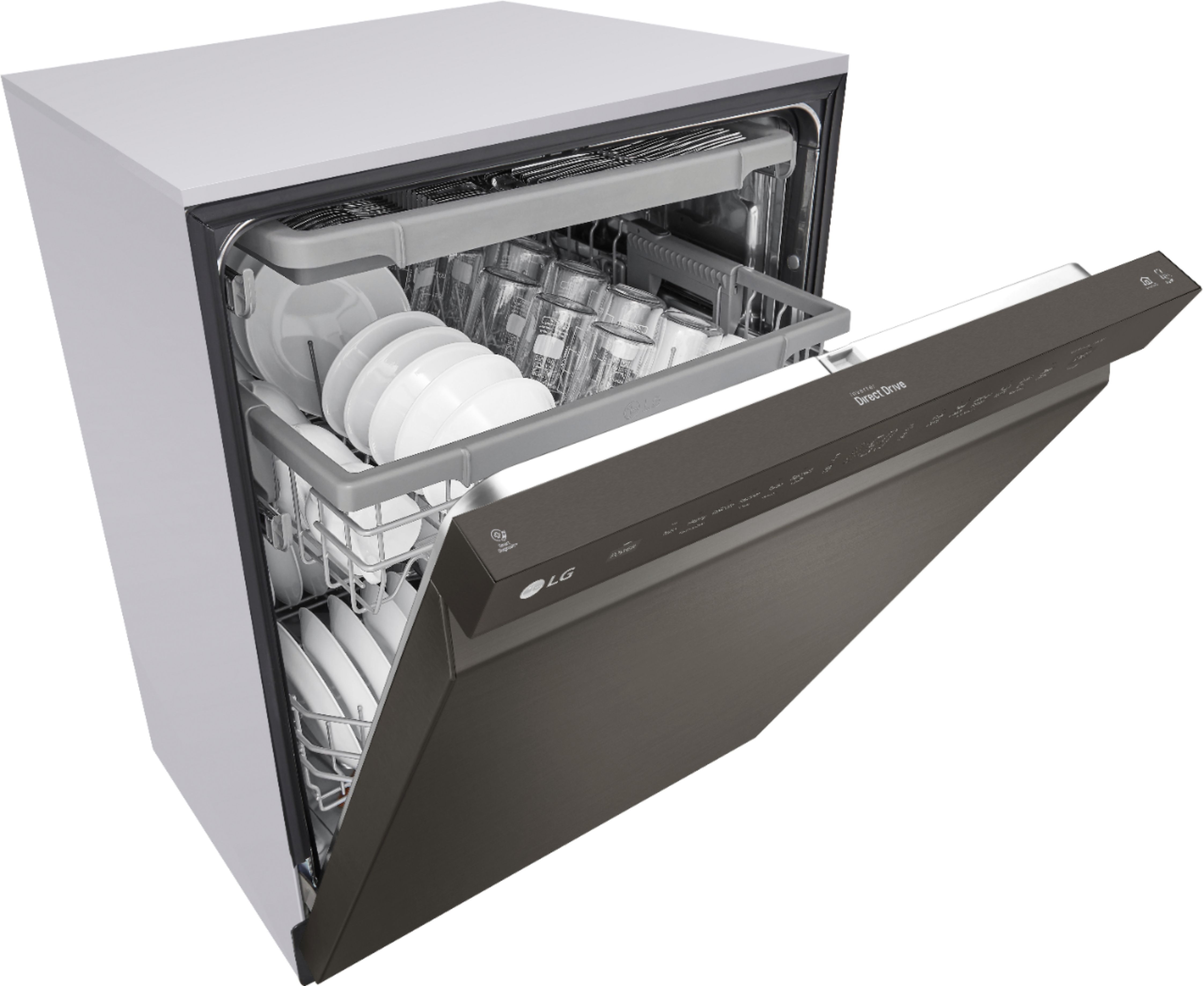 Angle View: Bosch - 100 Series 24" Front Control Built-In Dishwasher with Hybrid Stainless Steel Tub - Stainless steel