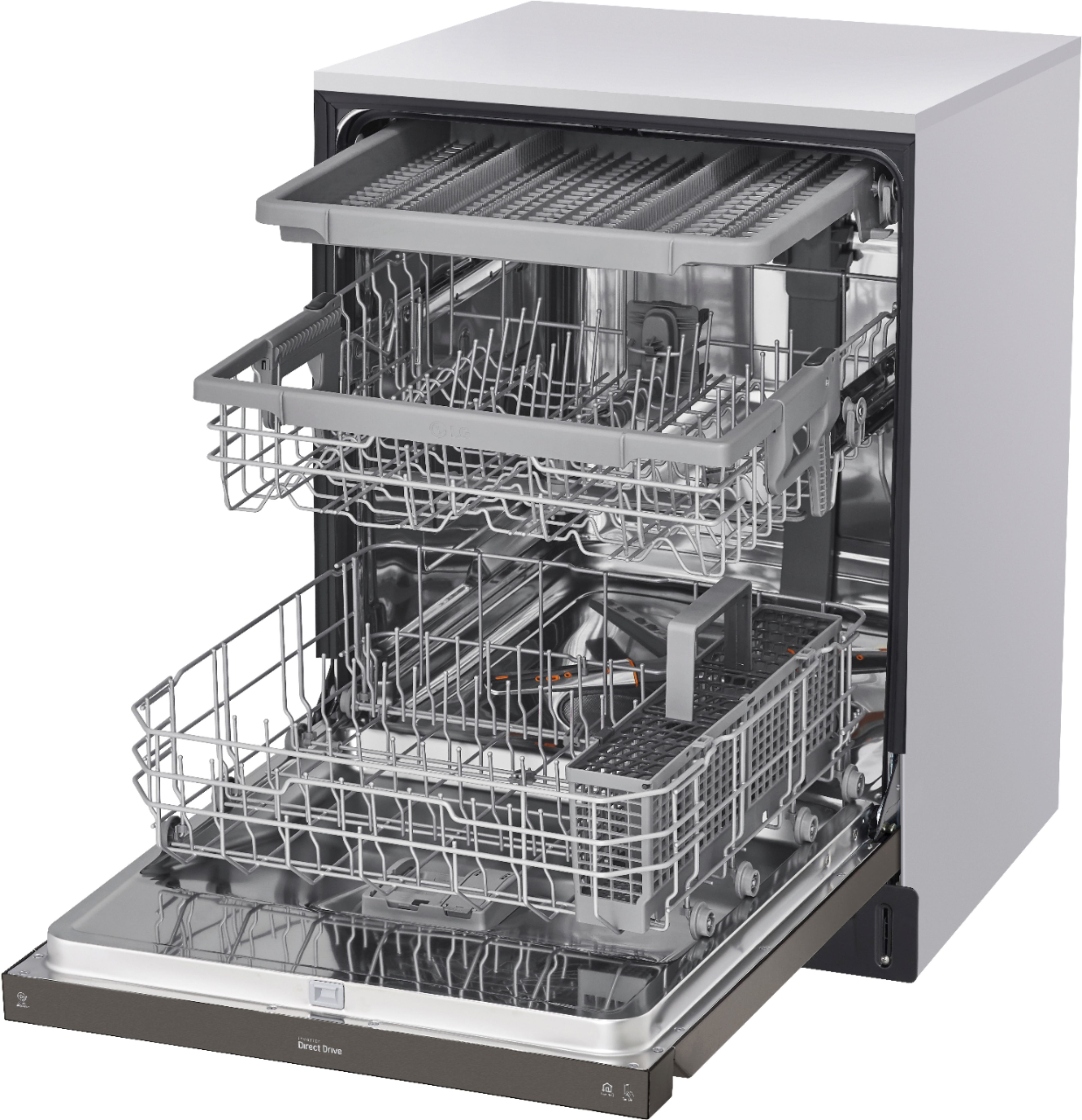 Left View: Bosch - 100 Series 24" Front Control Built-In Dishwasher with Stainless Steel Tub - Black