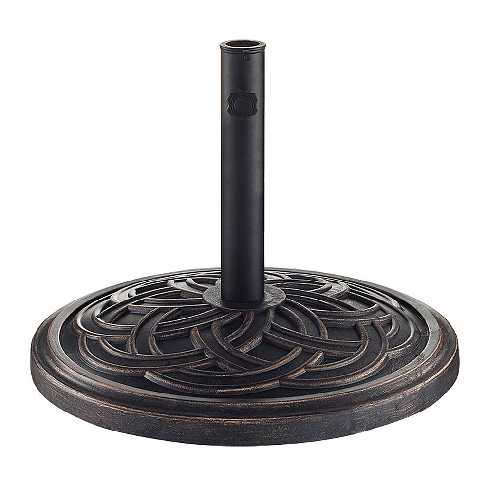 Angle. Walker Edison - Circle Weave Round Outdoor Umbrella Base - Antique Brown.