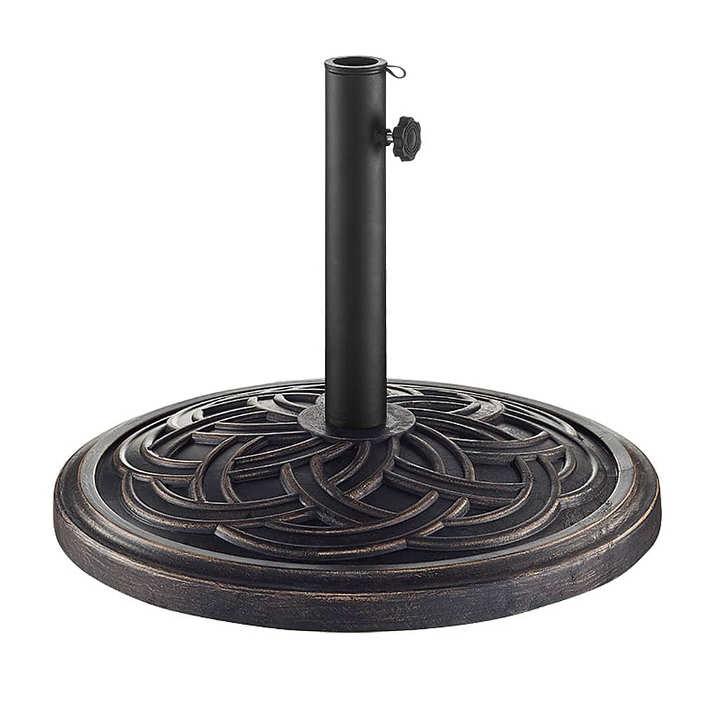 Walker Edison - Circle Weave Round Outdoor Umbrella Base - Antique Brown - Front_Zoom