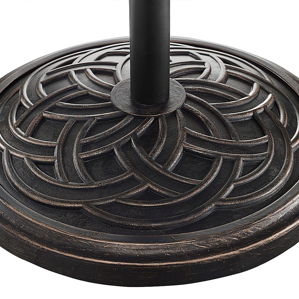 Left View: Walker Edison - Circle Weave Round Outdoor Umbrella Base - Antique Brown