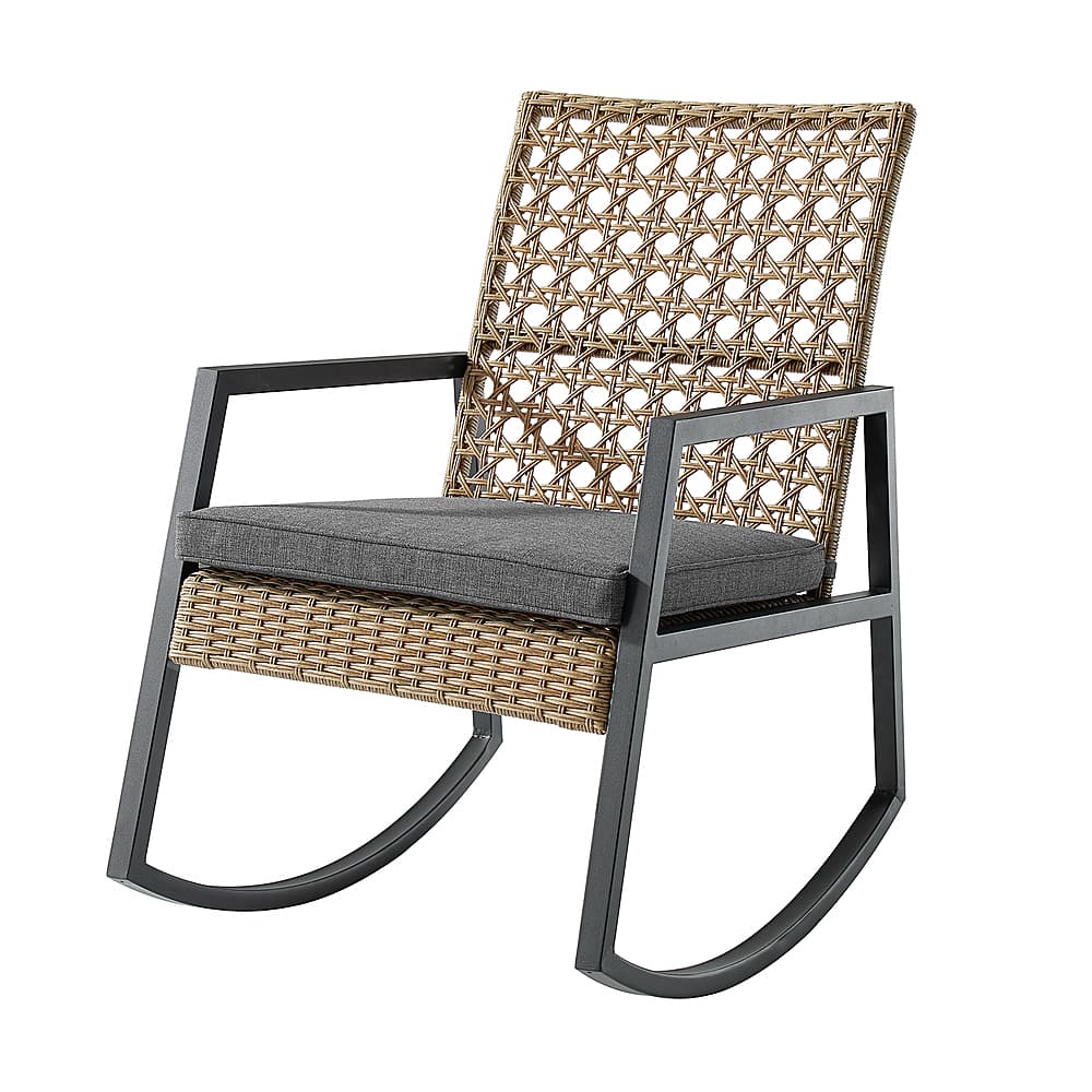 Angle View: Walker Edison - Modern Wicker Deep Seated Rocking Chair - Beige Grey