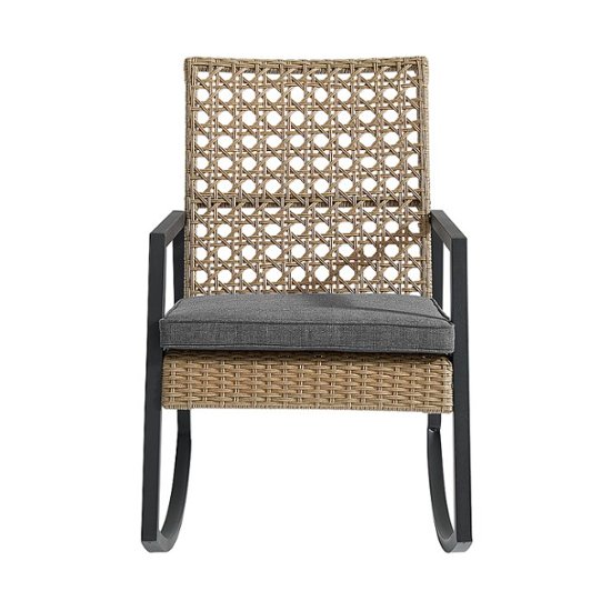 Walker Edison – Modern Wicker Deep Seated Rocking Chair – Beige Grey
