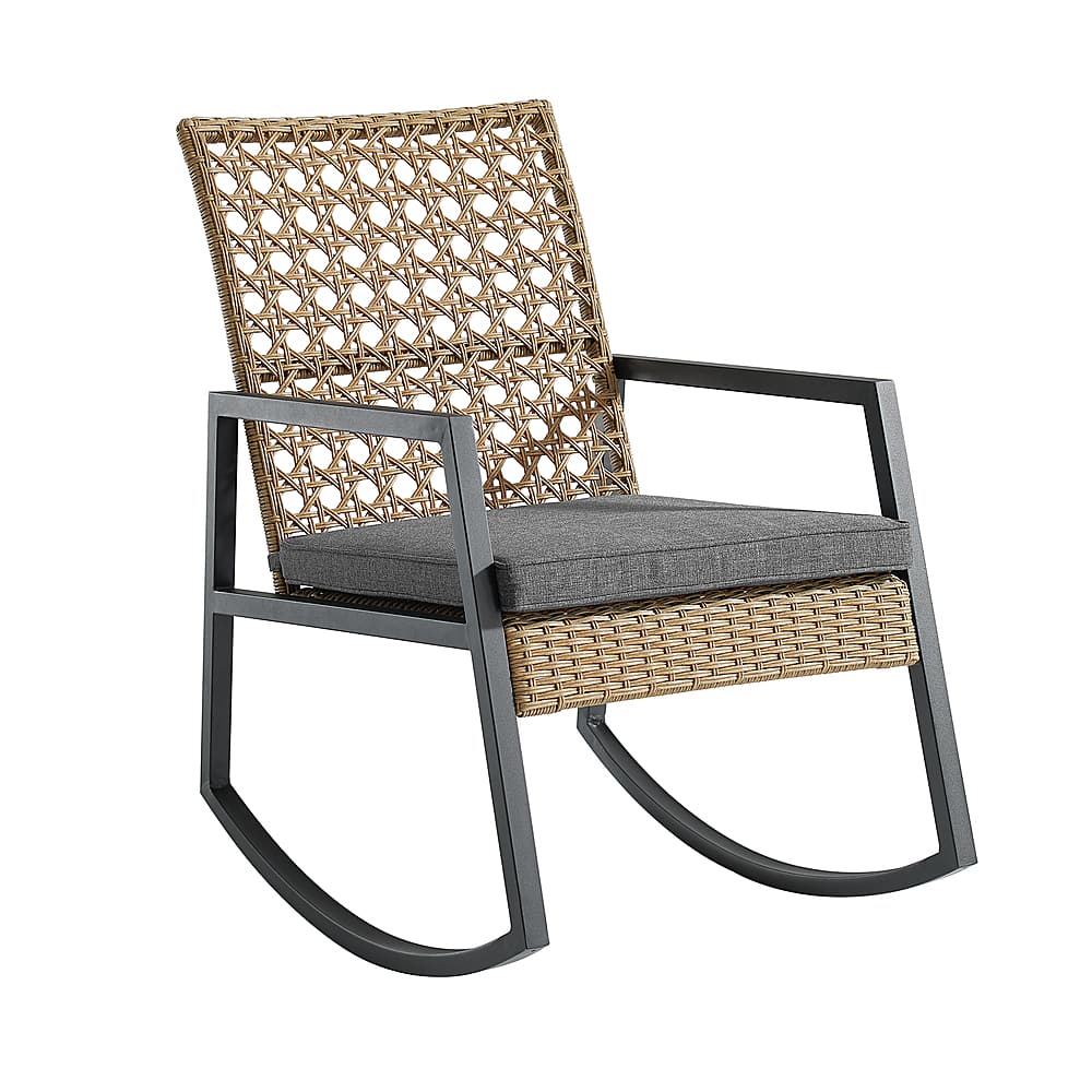 Left View: Walker Edison - Modern Wicker Deep Seated Rocking Chair - Beige Grey