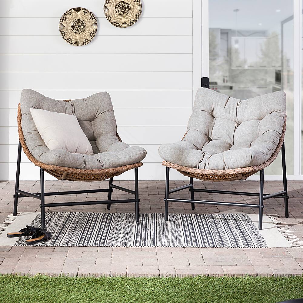 Alt View 12. Walker Edison - Papasan Wicker Patio Chairs with Cushion - Natural.