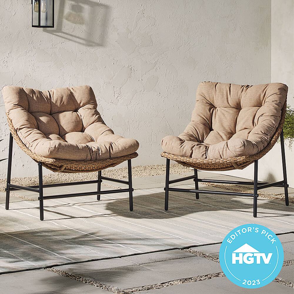 Alt View 11. Walker Edison - Papasan Wicker Patio Chairs with Cushion - Natural.