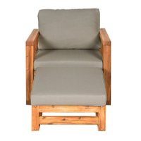 Walker Edison - Deep Seated Acacia Wood Patio Chair with Ottoman - Brown - Front_Zoom