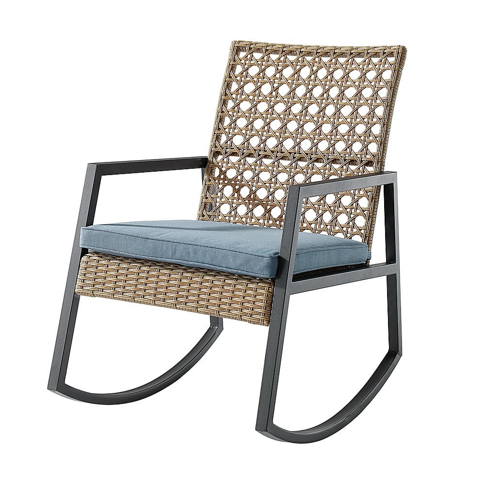 Angle View: Walker Edison - Modern Wicker Deep Seated Rocking Chair - Beige Blue