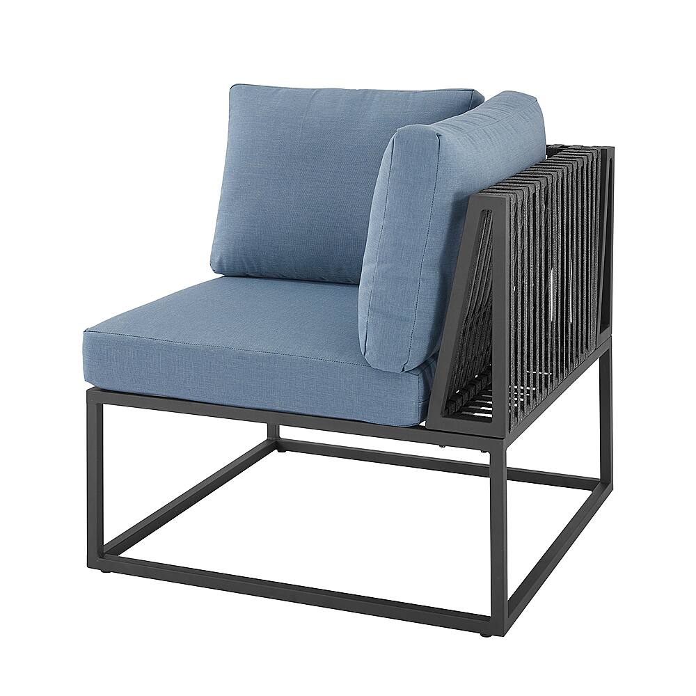 Angle View: Walker Edison - Modern Rockland Linen Wrap Patio Corner Chair - Blue