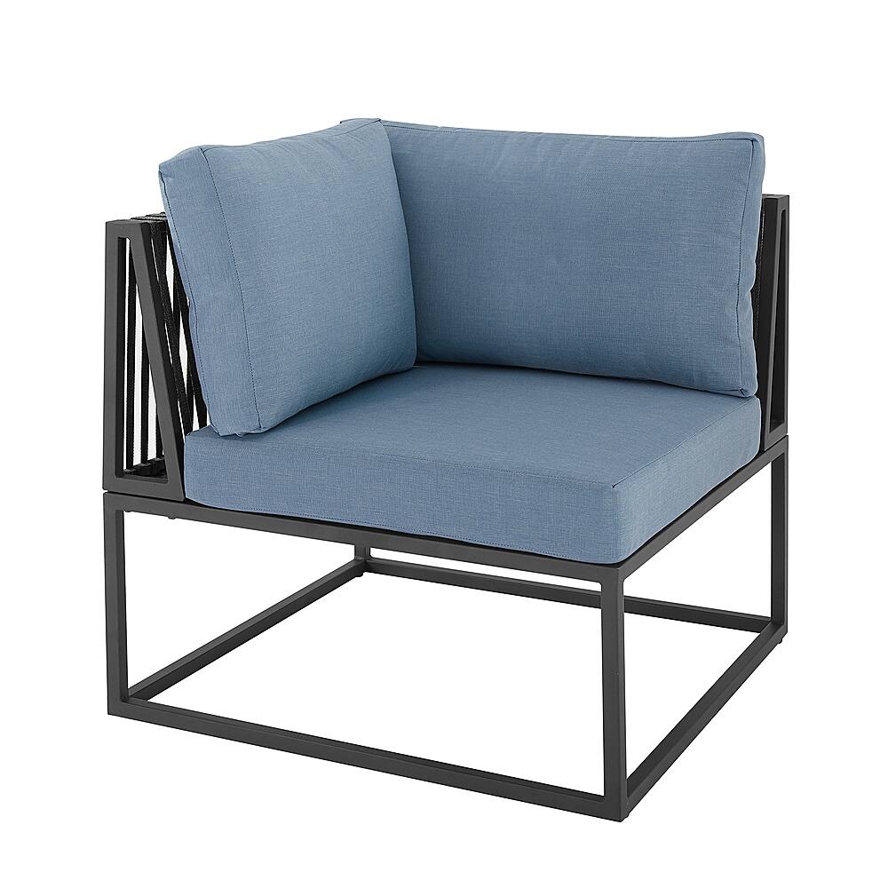 Left View: Walker Edison - Modern Rockland Linen Wrap Patio Corner Chair - Blue