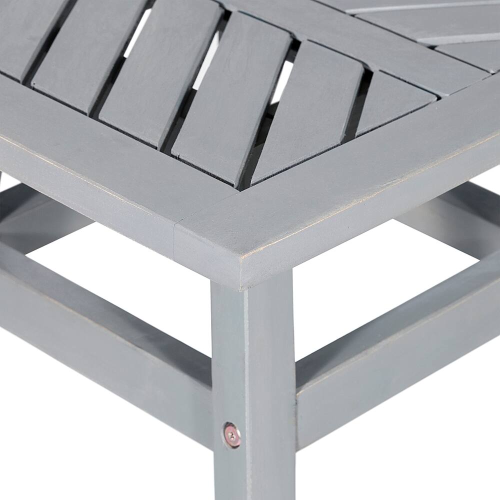 Left View: Walker Edison - Windsor Acacia Wood Outdoor Side Table - Grey Wash
