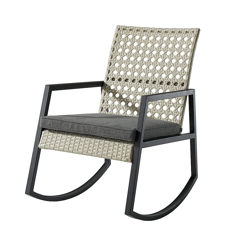 Angle View: Walker Edison - Modern Wicker Deep Seated Rocking Chair - Grey