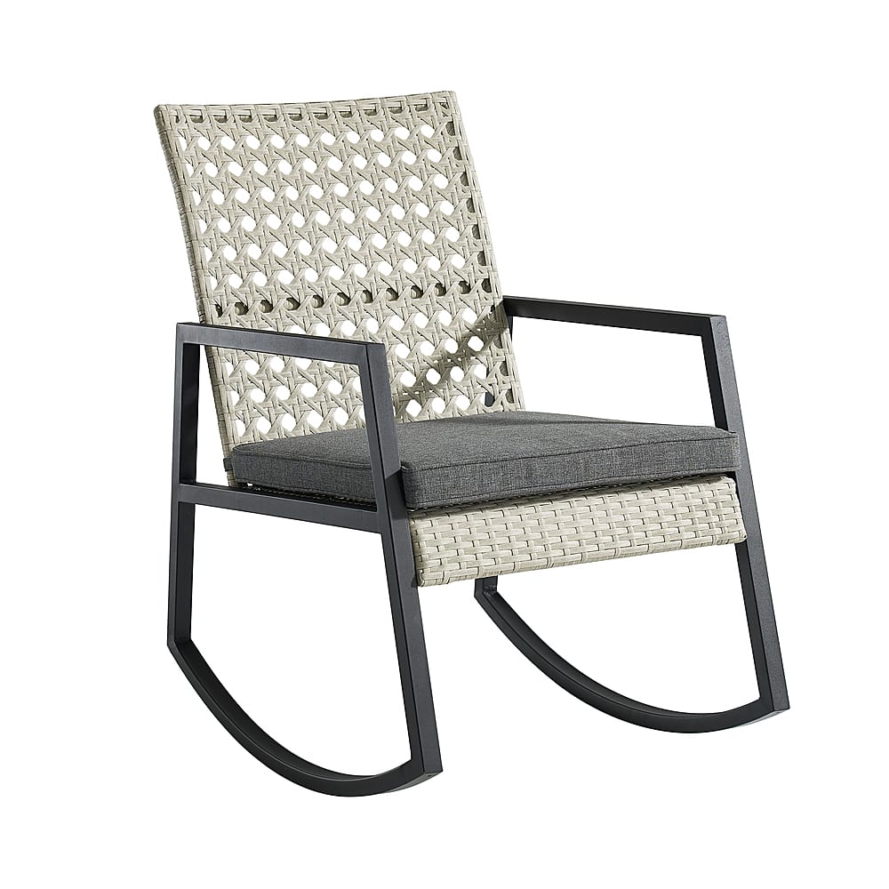 Left View: Walker Edison - Modern Wicker Deep Seated Rocking Chair - Grey