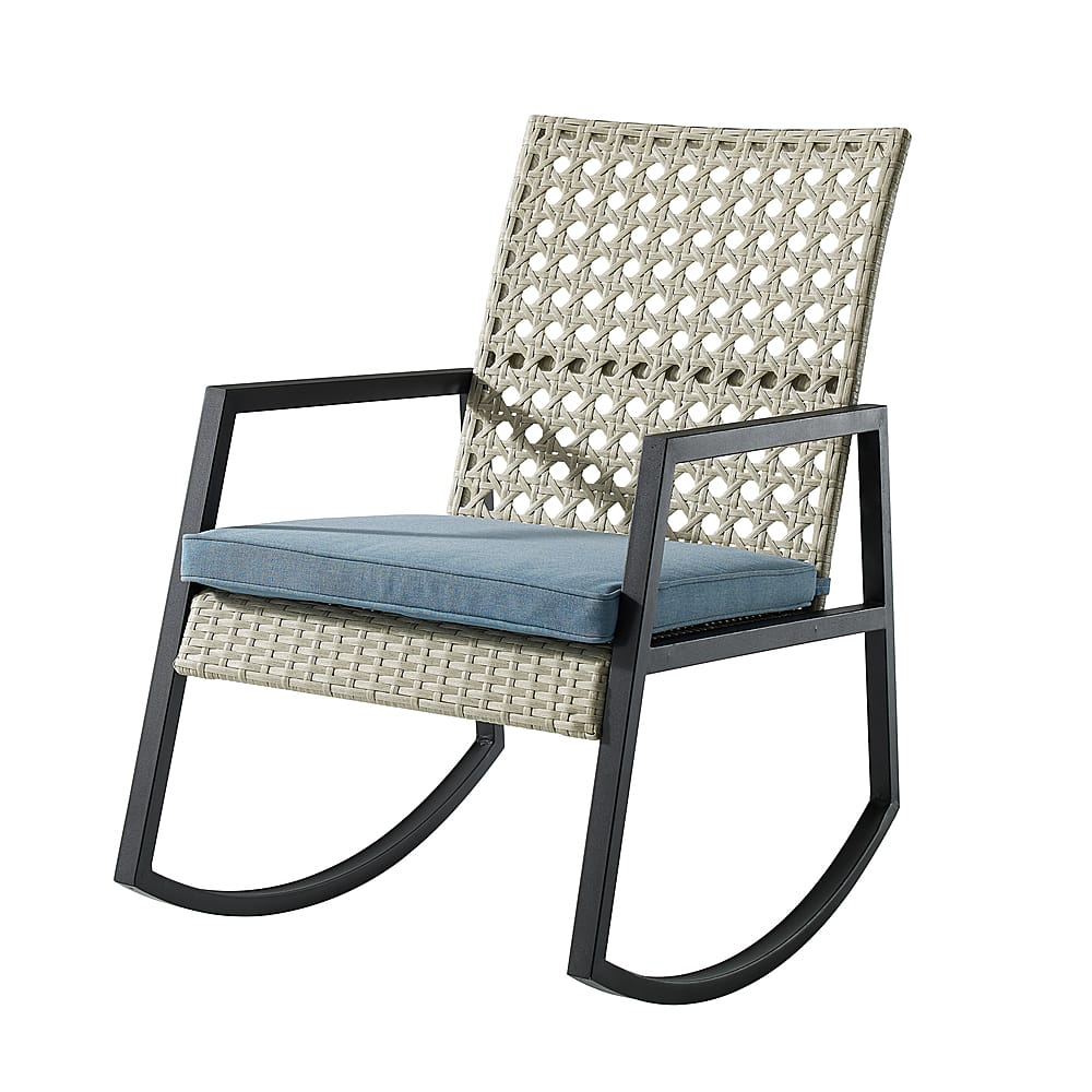 Angle View: Walker Edison - Modern Wicker Deep Seated Rocking Chair - Grey Blue