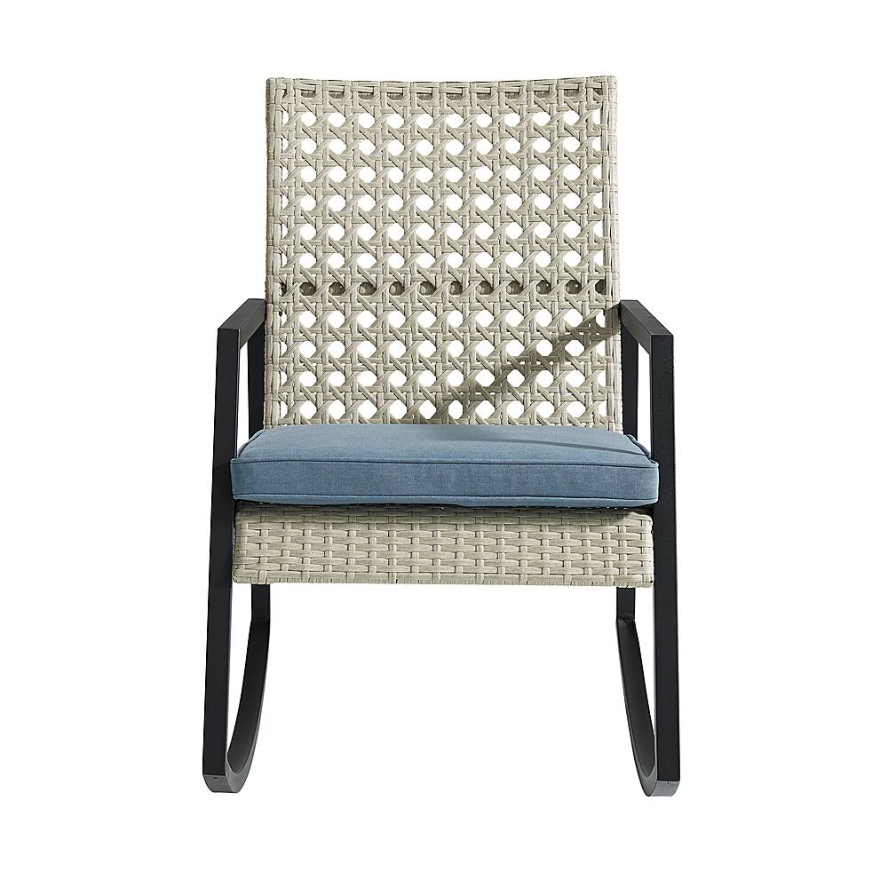 Front. Walker Edison - Modern Wicker Deep Seated Rocking Chair - Grey Blue.