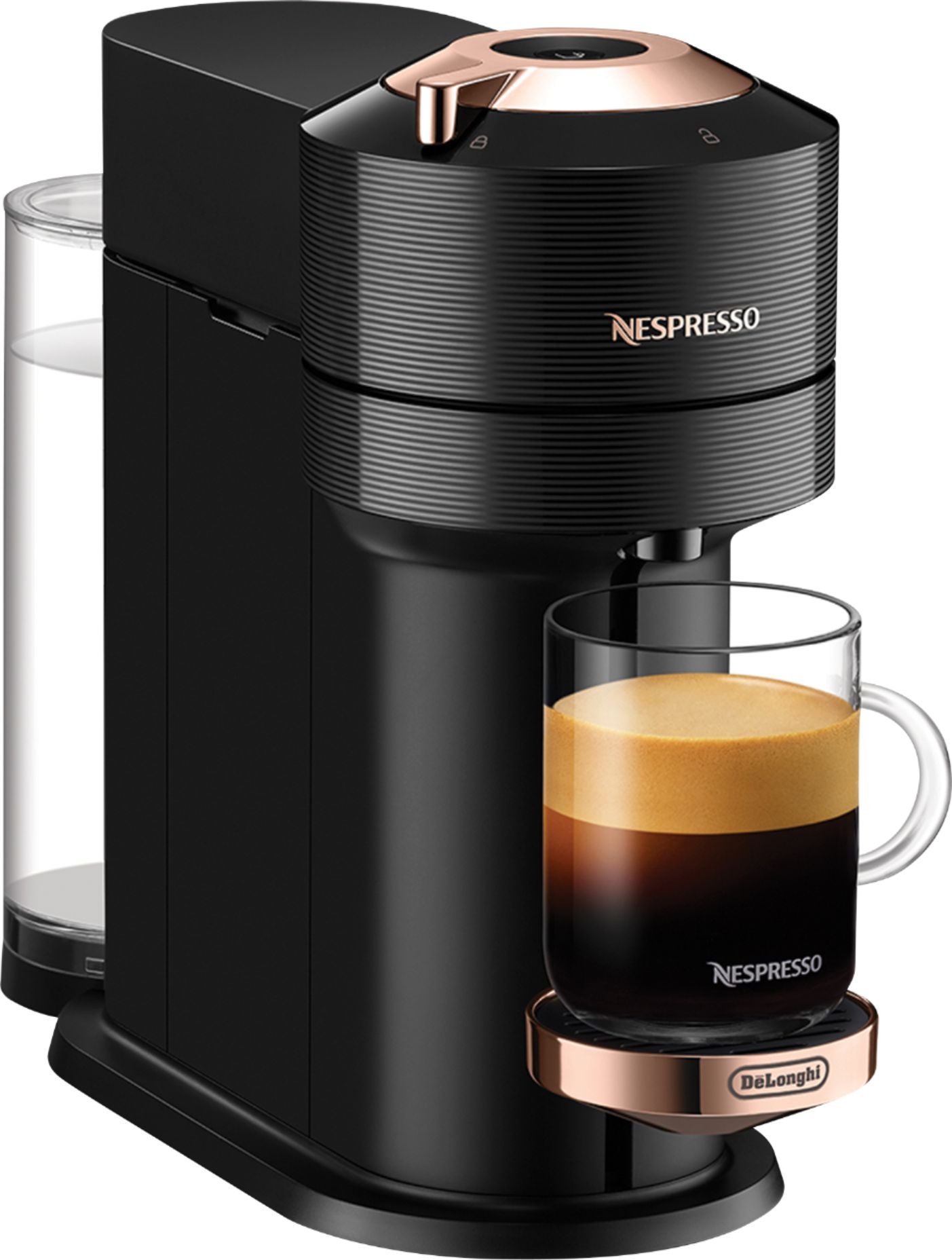 Angle View: Nespresso Vertuo Next Premium Coffee and Espresso Maker by De'Longhi,  Black Rose Gold - Black Rose Gold