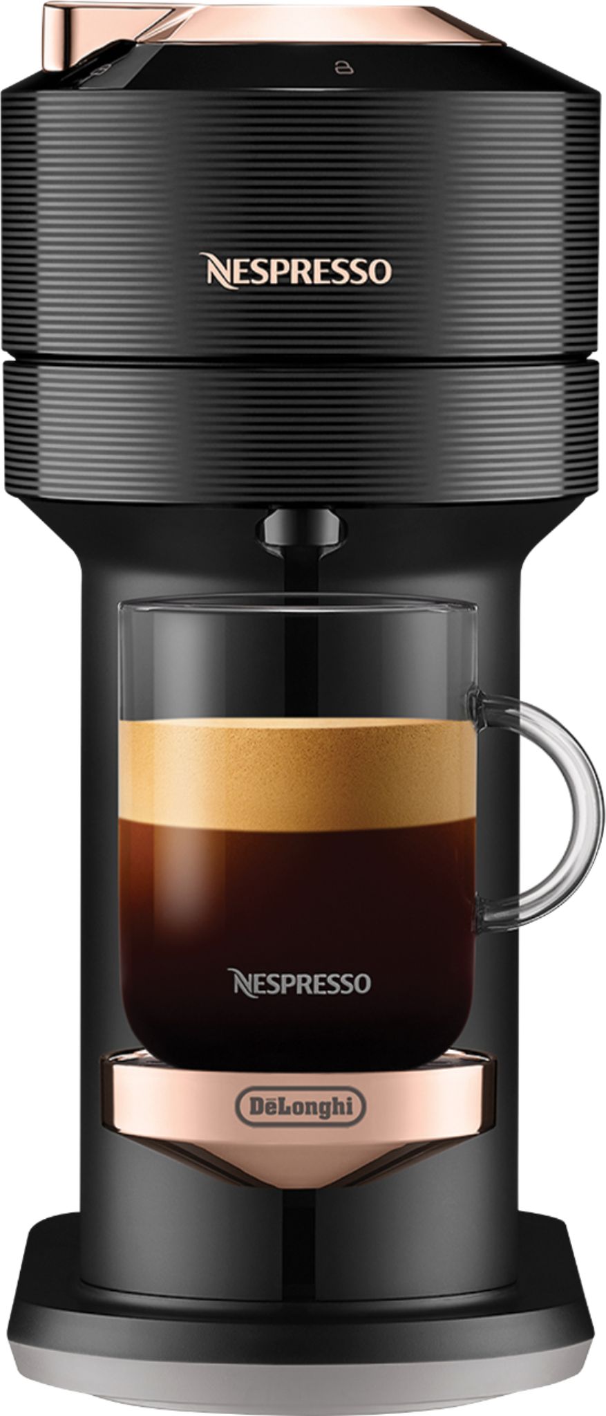 Left View: Nespresso Vertuo Next Premium Coffee and Espresso Maker by De'Longhi,  Black Rose Gold - Black Rose Gold