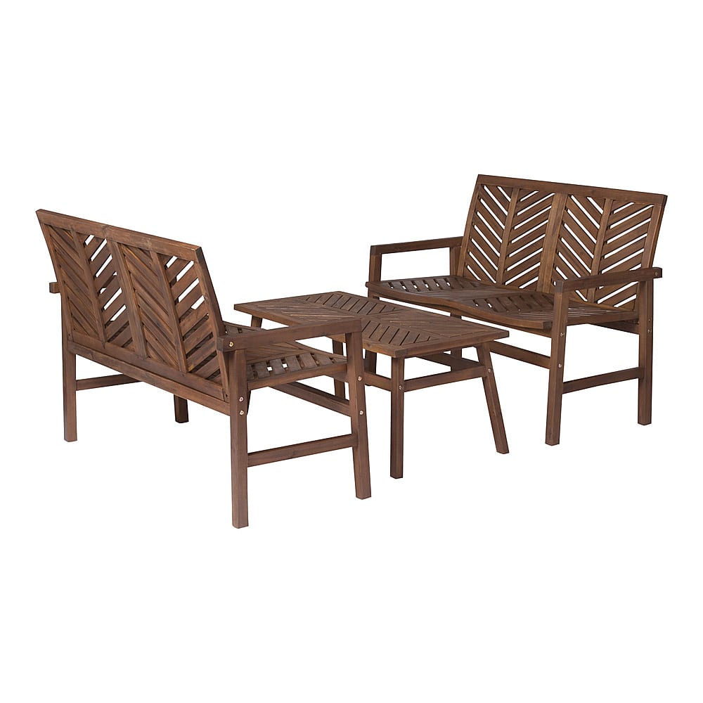 Angle View: Walker Edison - 3-Piece Windsor Patio Loveseat Chat Set - Dark Brown