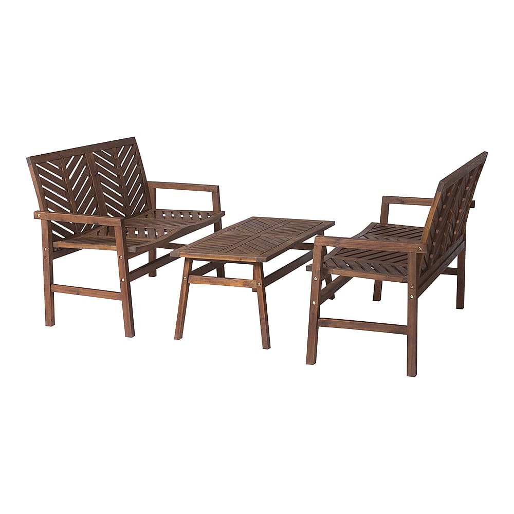 Left View: Walker Edison - 3-Piece Windsor Patio Loveseat Chat Set - Dark Brown