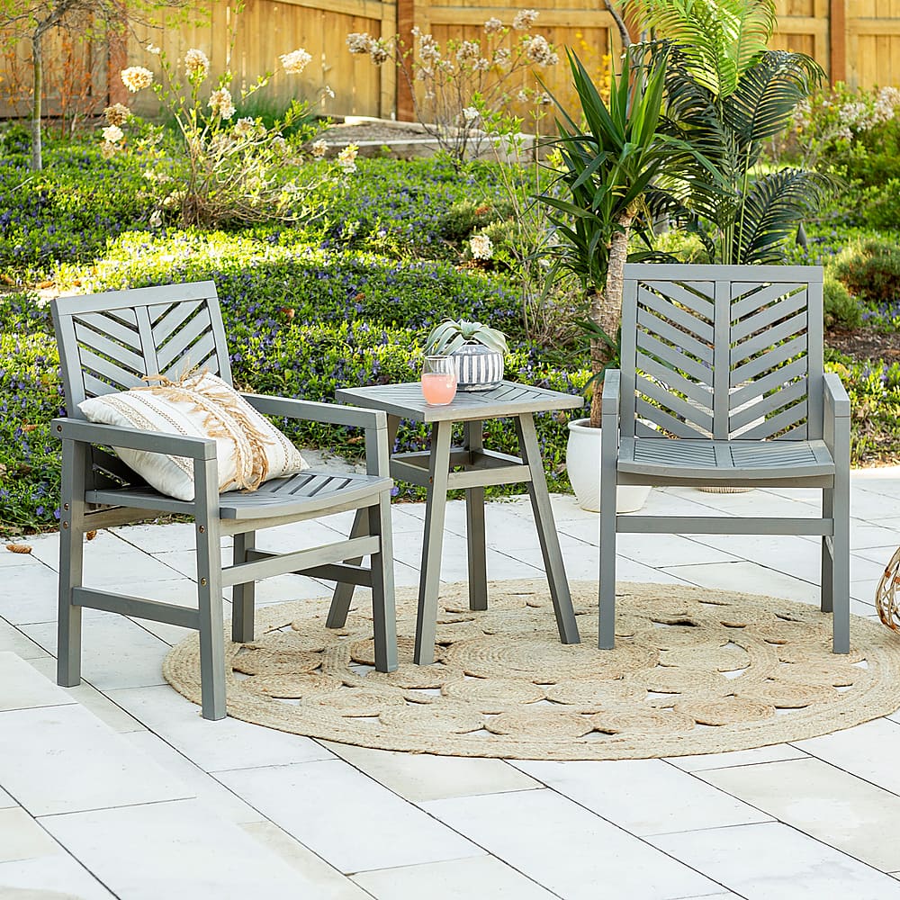 Left View: Walker Edison - 3-Piece Windsor Patio Chat Set - Grey Wash